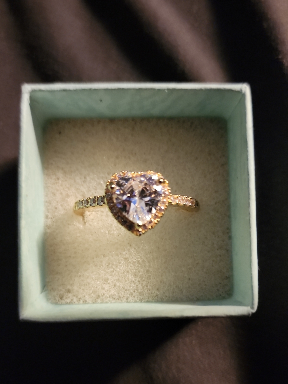 Gold Heart-Cut CZ Ring with Pavé Band - Gold